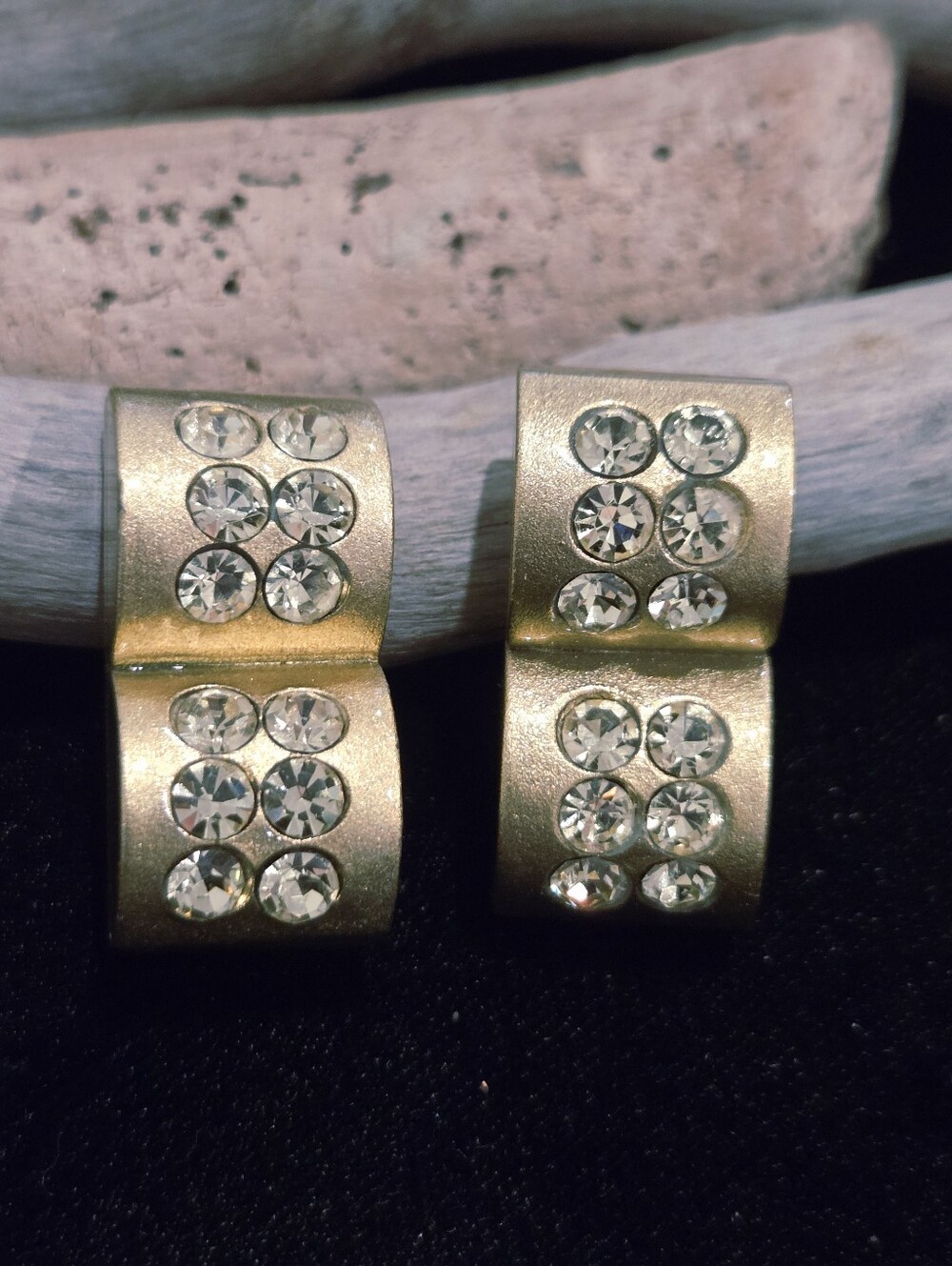 Gold Matte Tone Vintage 80's Faux Rhinestone  Earrings - Women Jewelry
